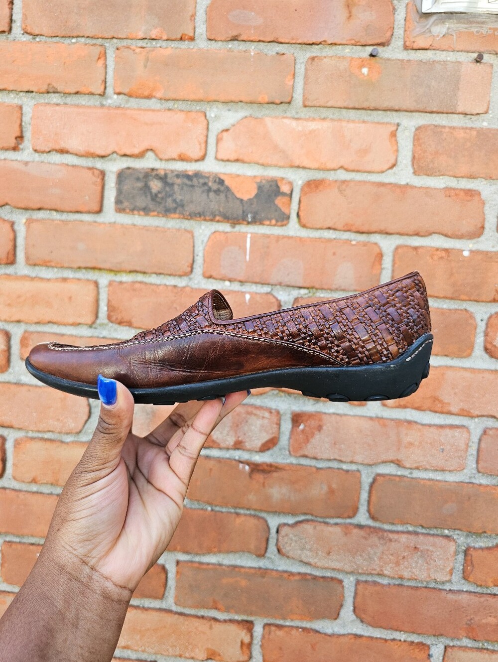 Sesto Meucci Brown Leather Woven Loafers Women’s Size 8 Narrow Italian Comfort